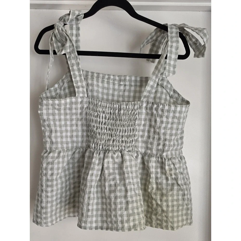 Vigoss Women's Sleeveless Top XL Green White Gingham Check Blouse New Tags - Picture 3 of 5